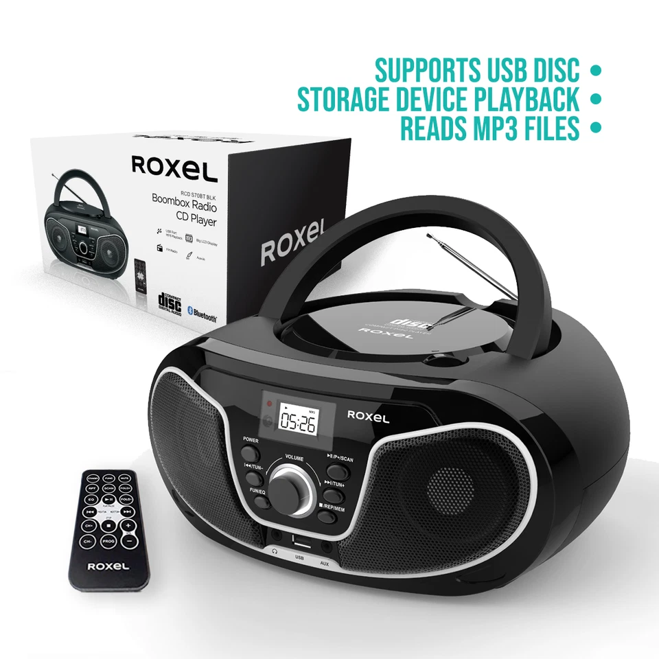 Roxel Boombox CD Player RCD-S70BT with BT, Remote Control, Radio, Black - Image 3 of 4