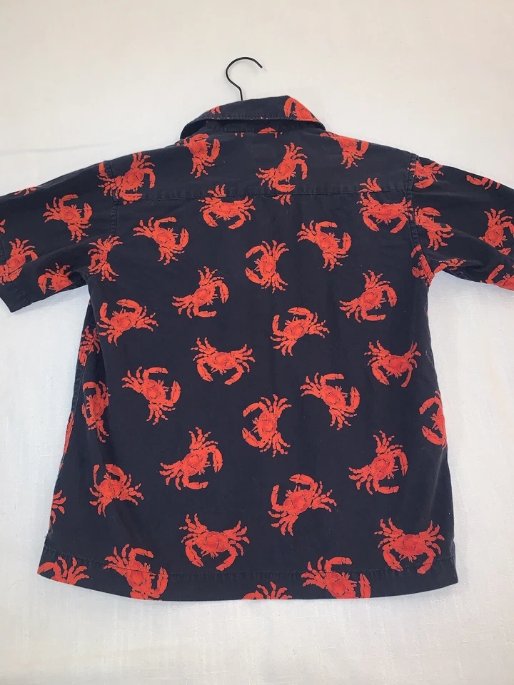 GAP BOYS RED CRAB NAVY BLUE BUTTON DOWN S/S SHIRT YOUTH SMALL 5-6 KIDS - Image 3 of 4