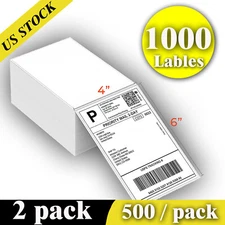 1000 Fanfold Thermal Direct Shipping Label (Pack of 500 4x6 Fan-Fold Labels)