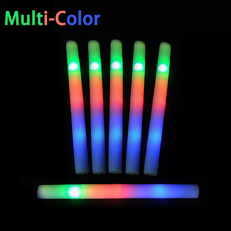 100 PCS Light Up Foam Sticks LED Wands Batons DJ Flashing Glow 16 inch