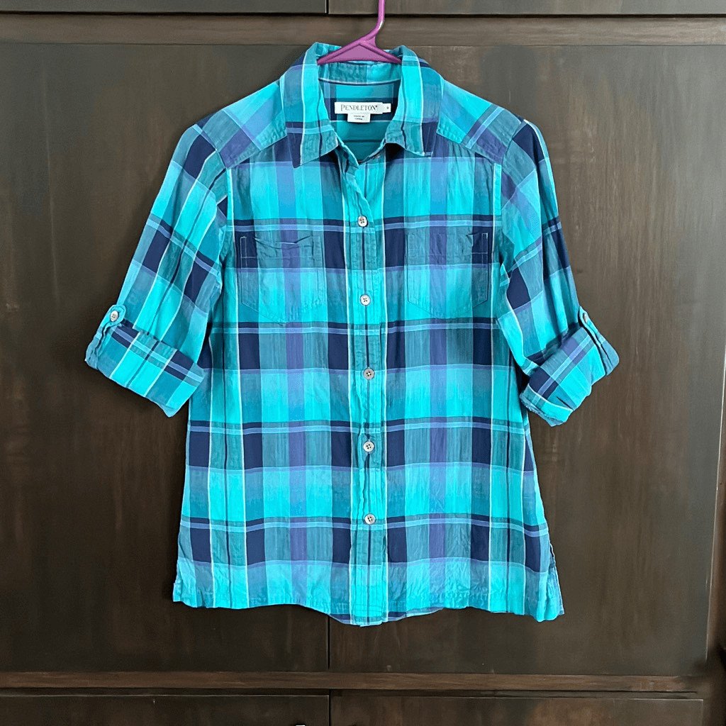 Pendleton Blue Plaid Button Down Size Small - image 1