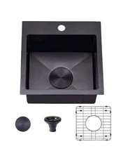 VAPSINT 15x15 Modern Commercial Topmount Drop in Black Bar Sink,Single Bowl Bar