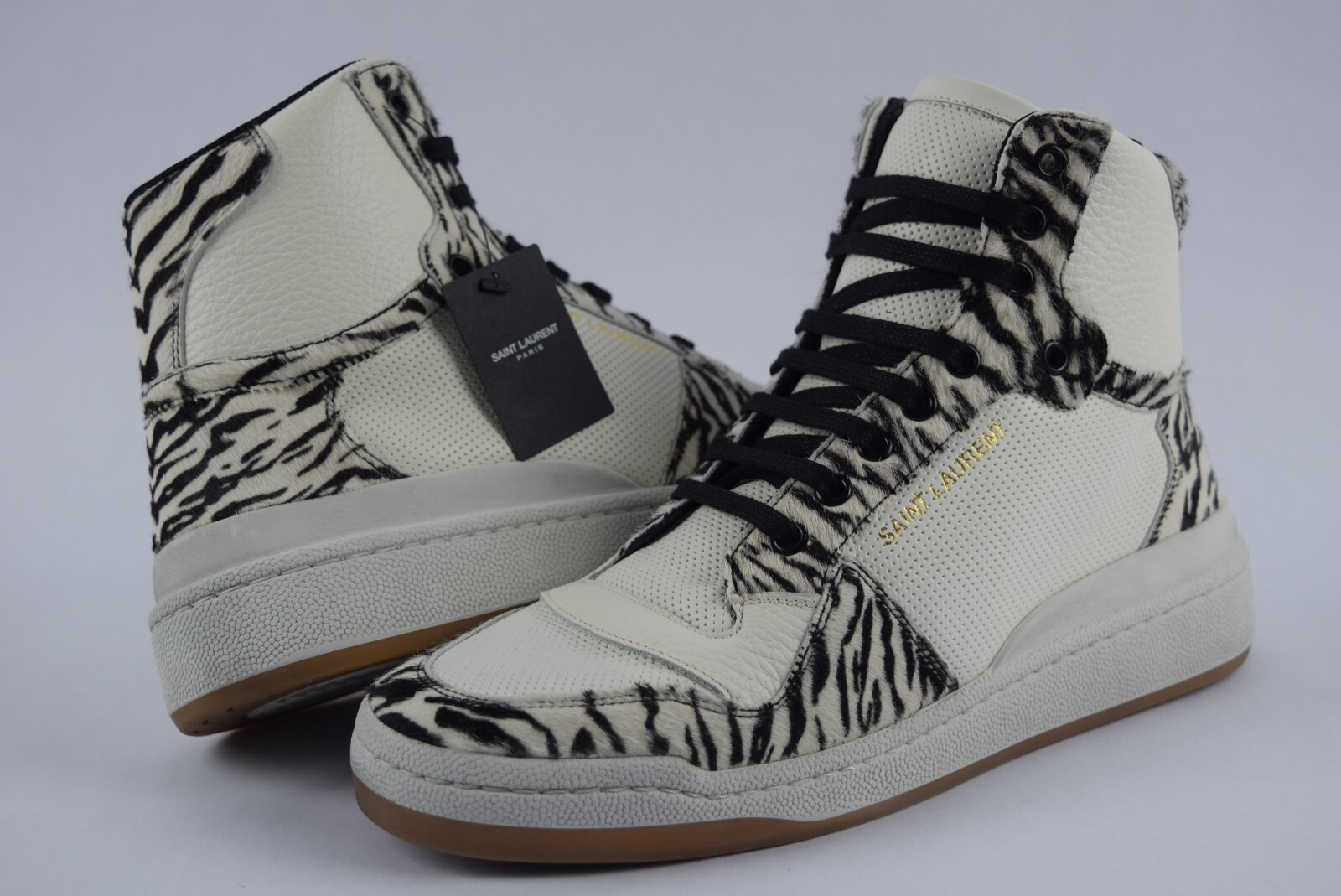 Sneakers uomo nuove con scatola YSL Saint Laurent SL24 Mid Top pony ziger pelle 40 5 bianche