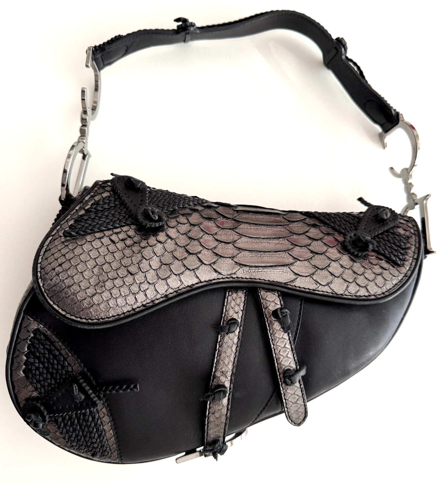 Christian Dior Hollywood Python Leather Saddle Bag by John Galliano-excellent