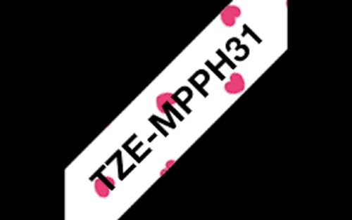 ORIGINAL Brother LAMINATED TAPE BLACK on PINK HEARTS Label TZe-MPPH31 12mm X 4M