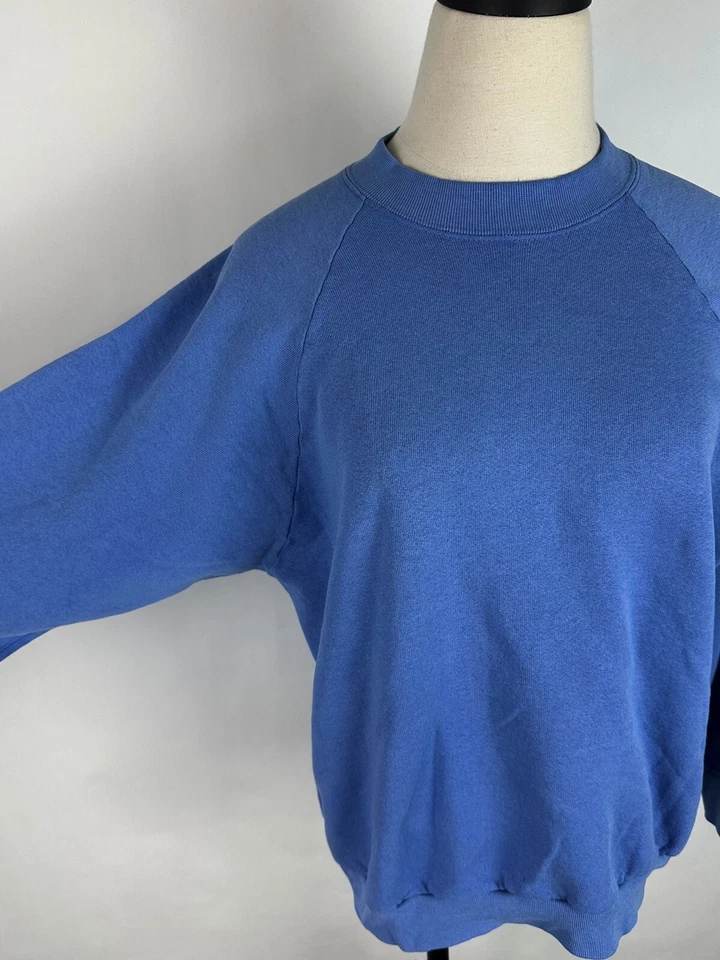 复古 90 年代水果房运动衫女式 L Periwinkle 蓝色 Raglan 美国制造 — 第 4/4 张图片