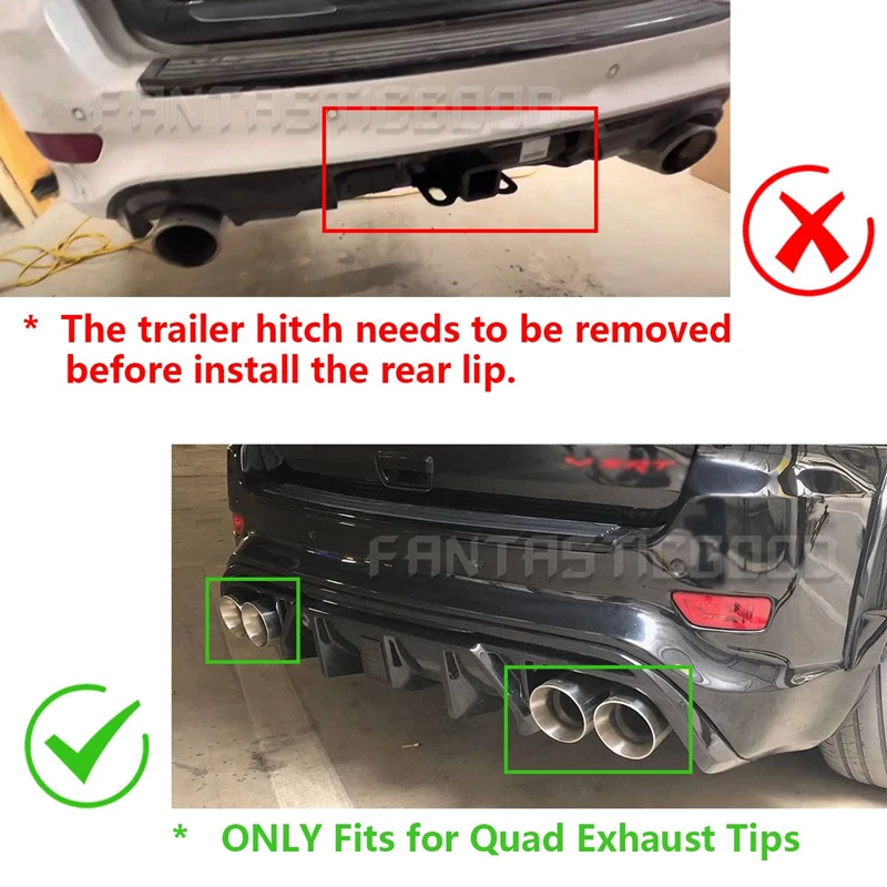 For Grand Cherokee SRT Trackhawk W/ Quad Exhaust Tips Matte Rear Bumper Diffuser - Image 4 of 4