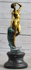 Art Deco Sculpture Nude Girl Woman Breast Bronze Statue Figurine Figure Decor NR