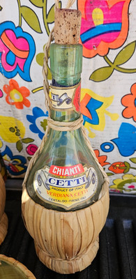 Cetti Chianti Wine Bottle Rattan Italian Raffia Empty VINTAGE