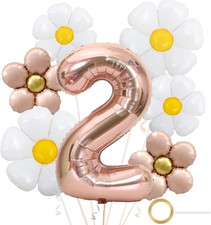 Folienballon-Set „2“ mit Gänseblümchen-Motiven, rosegold, 7 Teile, Kindergeburts