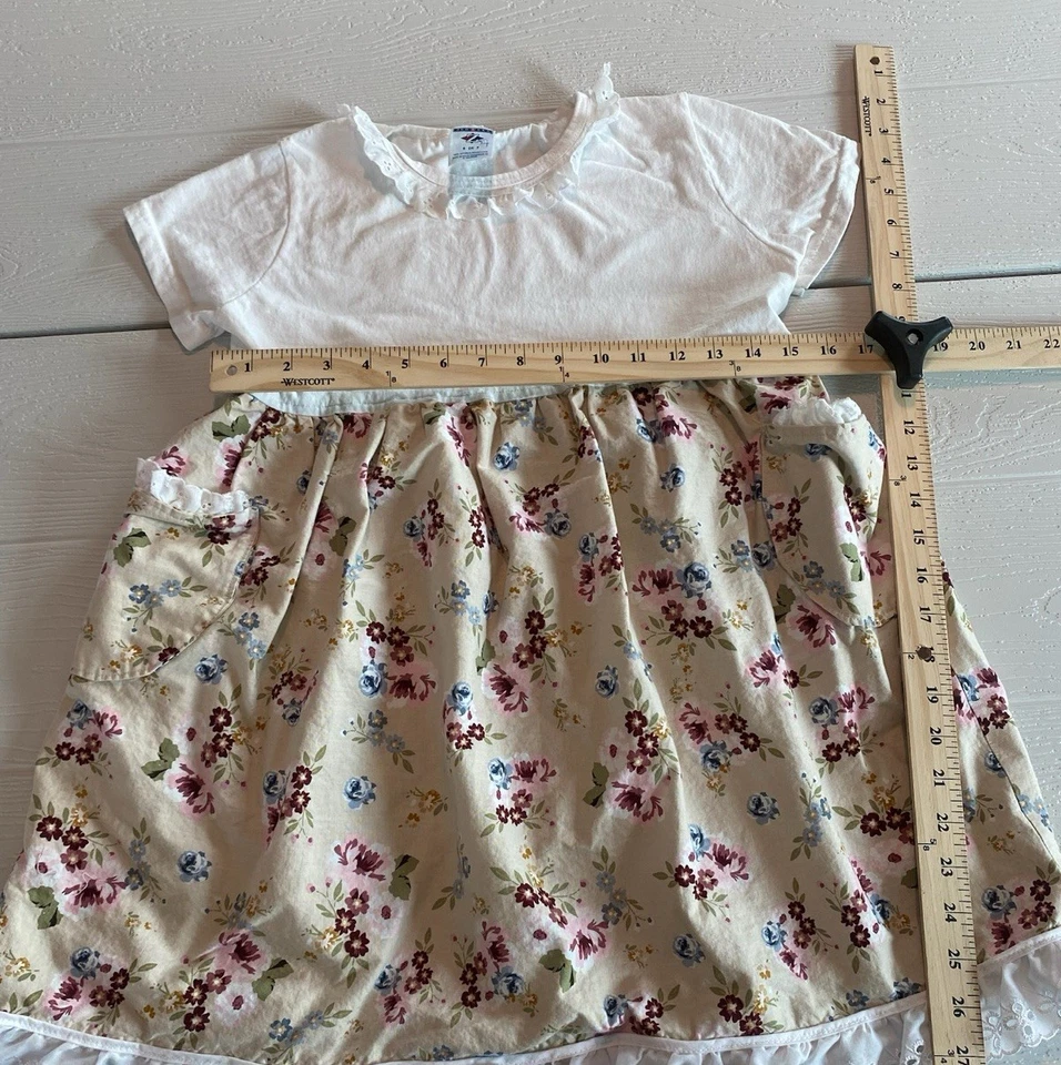 Vestido Floral Manga Corta Vintage Jerzees Niñas Pequeñas Casa LHOTP Talla S (A22) Foto 3 de 4