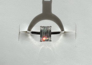 Moissanite Engagement/Wedding Ring Solitaire Emerald Cut 925 Sterling Silver 6