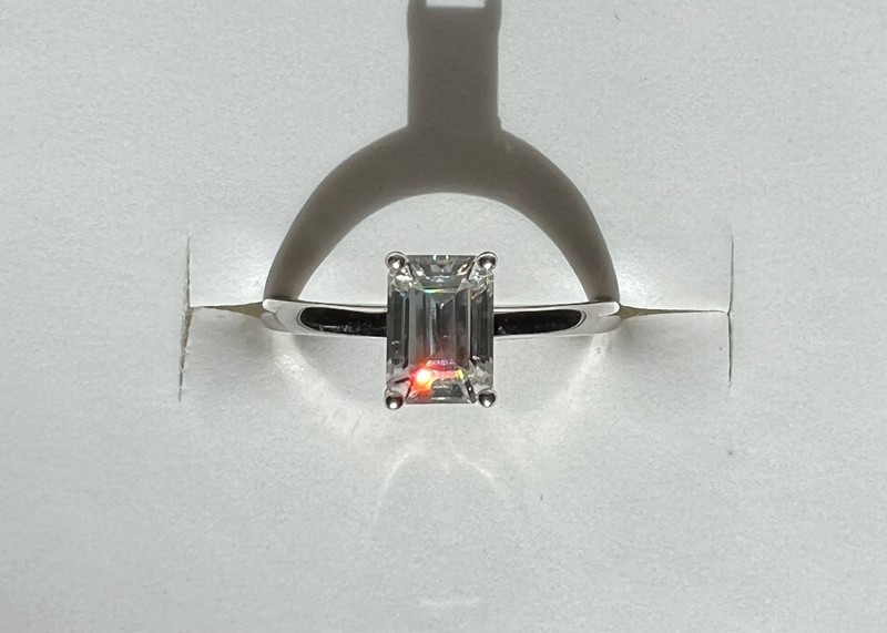 Moissanite Engagement/Wedding Ring Solitaire Emerald Cut 925 Sterling Silver 6