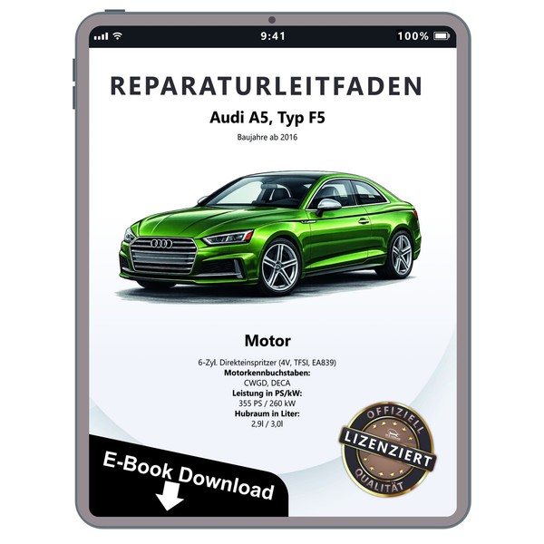 Audi A5 Typ F5 Ab 2016 2,9L 3,0L Benzinmotor 355 PS Werkstatthandbuch PDF Datei-image