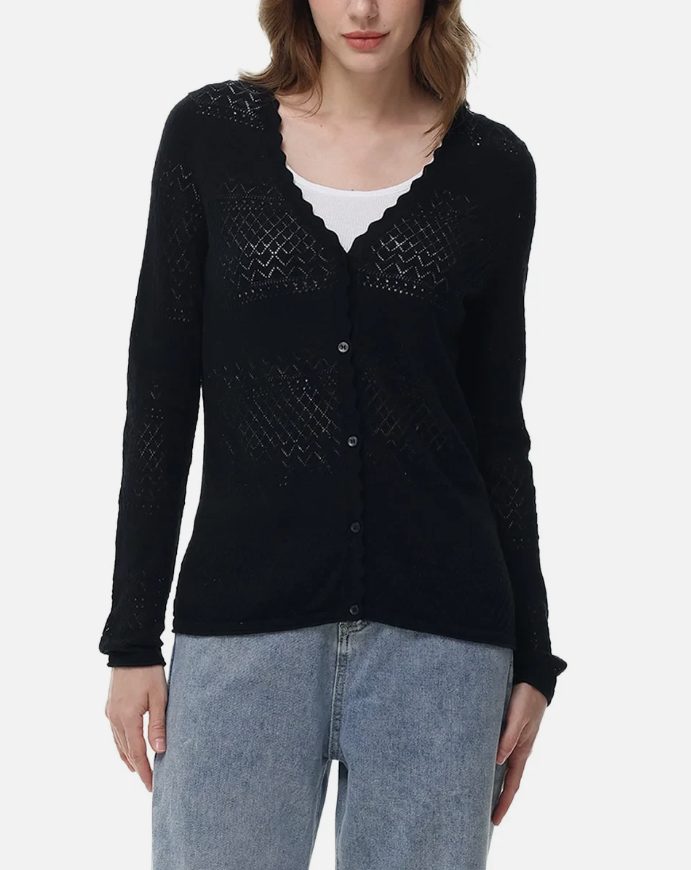 Frye Women's Pointelle Knit Cardigan Black Beauty Size L