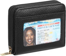 GOIACII Women's Wallet Double Zip Around Credit Card Holder Ladies B01 Black 