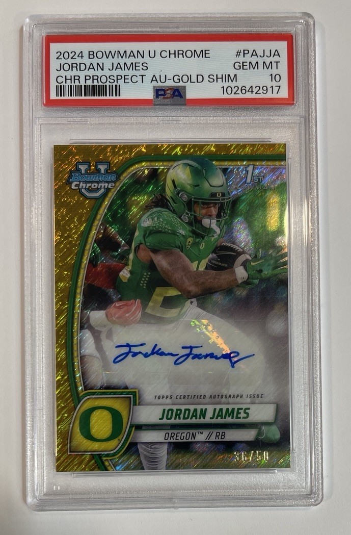 2024 Bowman U Chrome - Prospect Autographs Gold Shimmer /50 Jordan James PSA 10