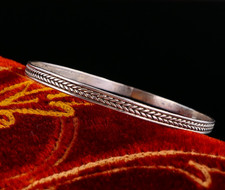 Vintage 925er Silber Armband Armreif - Ähren Dekor Antiker Stil 20,5cm Ø6,5cm