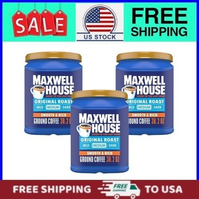 (3 pack) Maxwell House Original Roast Ground Coffee, 38.2 oz Canister