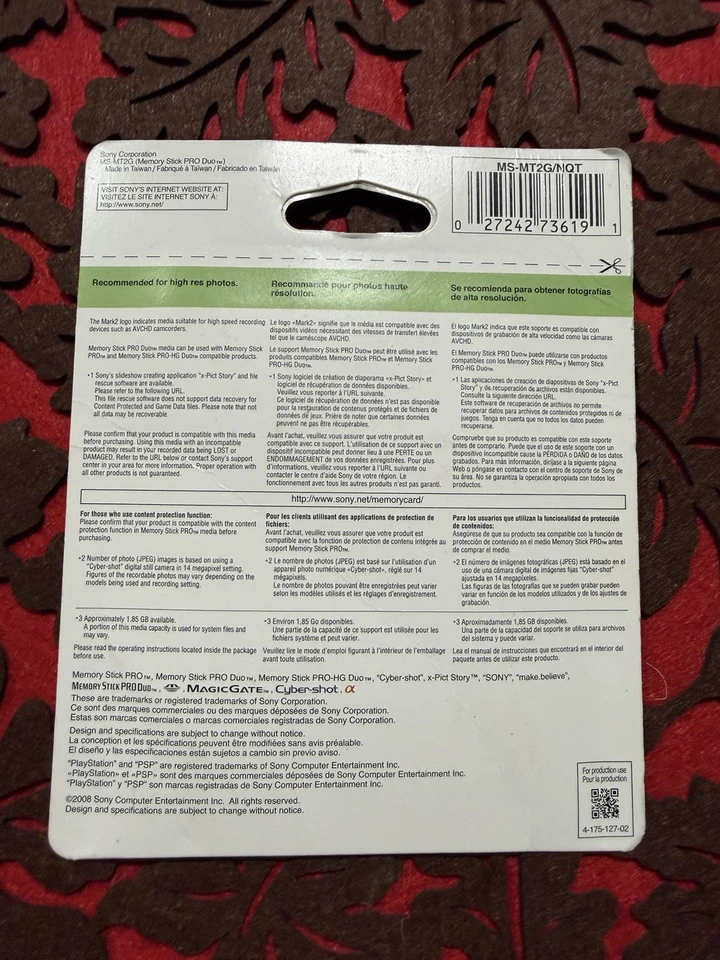 Sony Memory Stick 2GB PRO Duo Mark 2 Camera Camcorder Flash Card 2 GB G MS-MT2G - Image 3 of 4