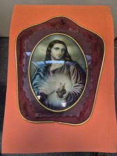 Antico quadro Icona Gesu Sacro Cuore Con Cornice 36 x 30 vintage CON Luce 