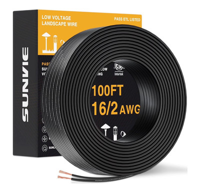 100FT 16/2 Low Voltage Stranded Copper Electric Wire for Landscape Lighting Wire