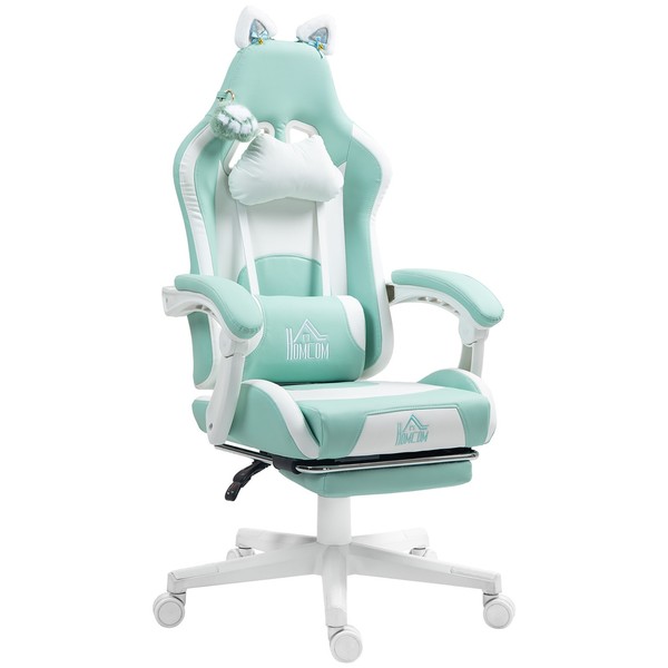 Silla Gamer Reclinable con Altura Ajustable Reposapiés Retráctil Soporte Lumbar 