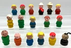 Vintage LOT of 17 WOOD Fisher Price Little People Dog Fireman Mom Dad Boy Girl