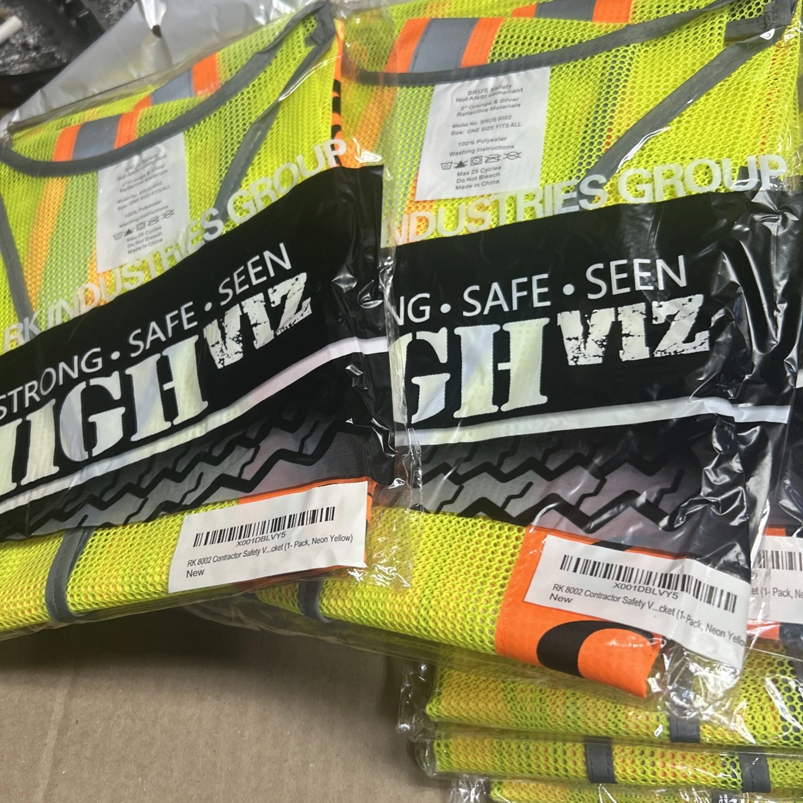 8 New Contractor High-Viz Neon Yellow Safety Vest. Model SRUS 8002 image 5