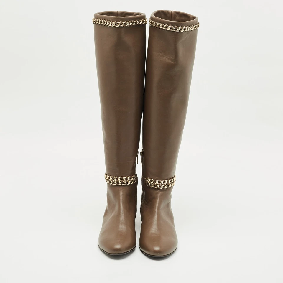 Botas hasta la rodilla Le Silla de cuero marrón con detalle de cadena talla 37 Foto 3 de 4