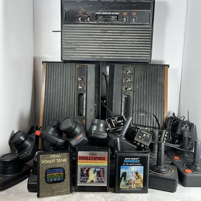 Atari Console Bundle Parts Repair Woodgrain Pong Controllers Games Untested