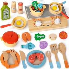 Wooden Play Kitchen Accessories Cooking Set, Kids Pots and Pans Playset with ...