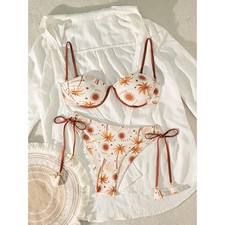  Coconut Tree Print Two-Piece Swimwear for Women, Sexy Tie-up Bikini for Beach a
