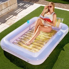 Sloosh Inflatable Tanning Pool Lounge Float, 70 x 46 Suntan Tub Raft Floatie,