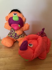 2 Fisher Price Puffalump Plush Dino Roar Caveman Growls 1992