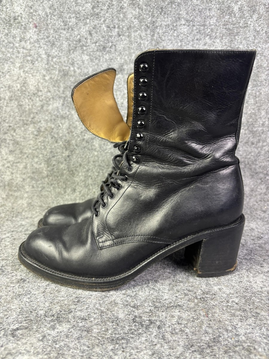 Free Lance Boots Womens Size 6 Black Leather Lace Up Mid Calf Block Heel 4301