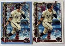 (2) 2025 Topps Holiday Brooks Lee Light Blue Metallic Glitter SP RC + Base #H13
