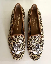 NIB Stubbs & Wootton / J Crew size 8 Kitty True leopard needlepoint loafers $398