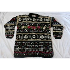 Vintage TIARA INTERNATIONAL 1997 Holiday Christmas Floral Snowflake Sweater