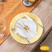 50Pcs Gold Charger Plates Restaurant Hotel Party Reusable Serving Round Plates