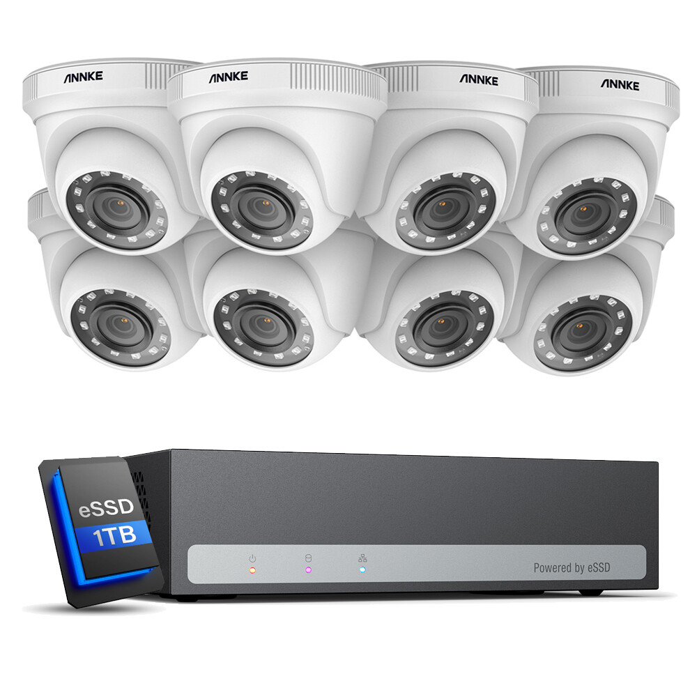 ANNKE 8CH 2MP 3K Lite Security Camera System with 1TB SSD DVR & Motion Alerts