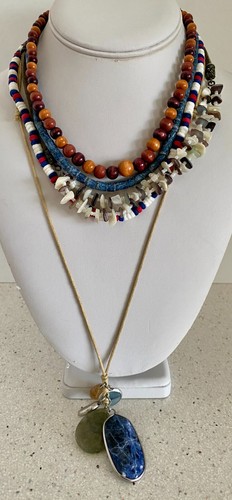 5 Shell Necklaces Agate Natural Stone Wood Beaded MOP Seashell Lot Boho Beach - Picture 2 of 9