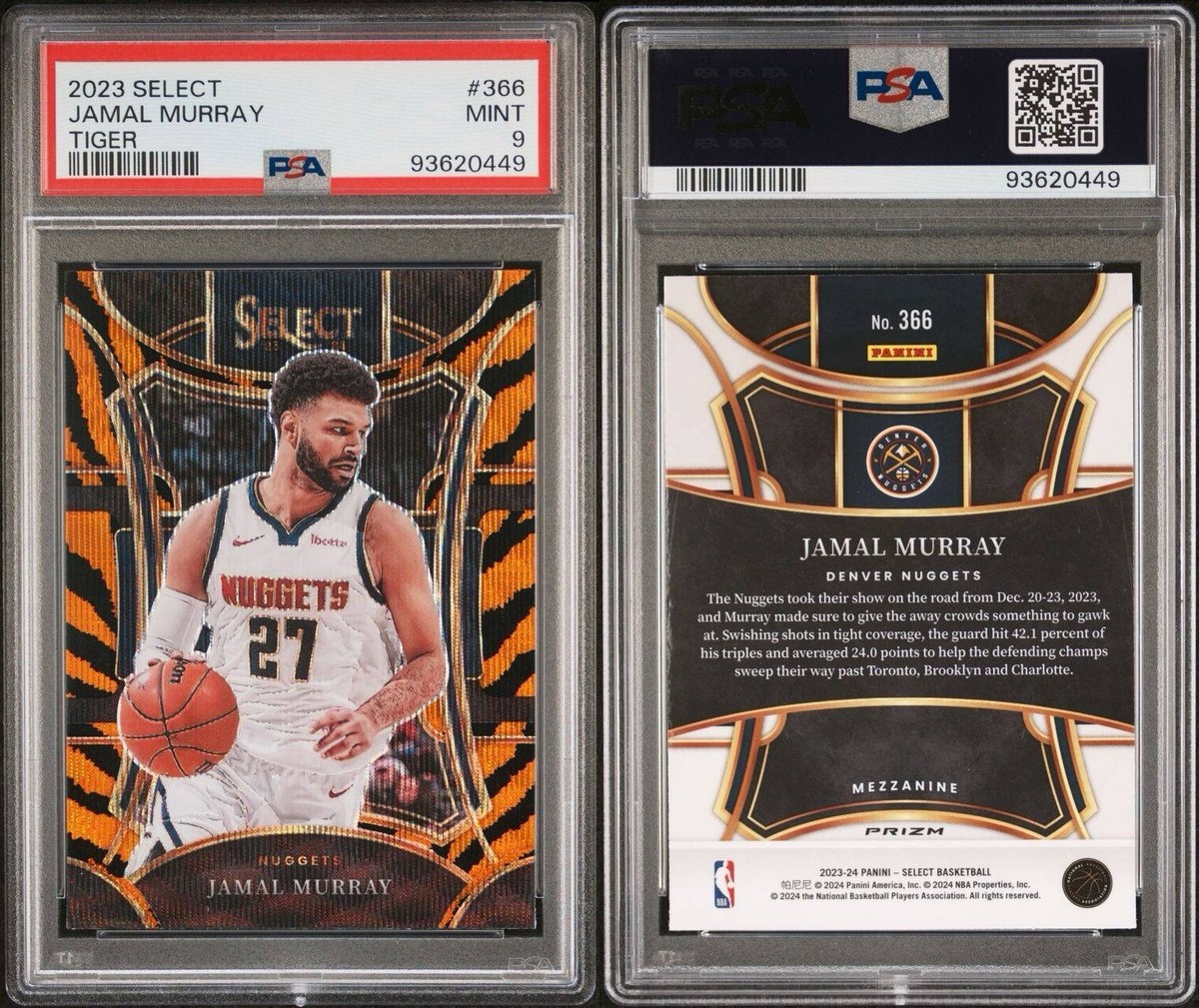 23-24 Panini Select #366 JAMAL MURRAY Tiger Prizm SSP PSA 9 Pop 1
