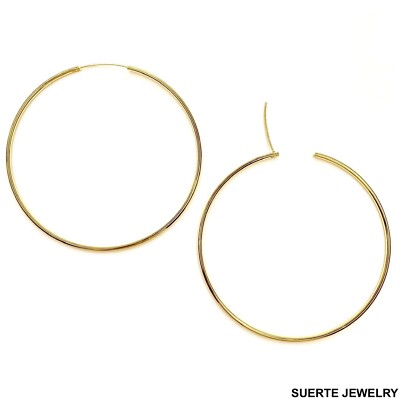 14K Gold Plated Round Endless Hoop Earrings Oro Laminado Arracadas Aretes