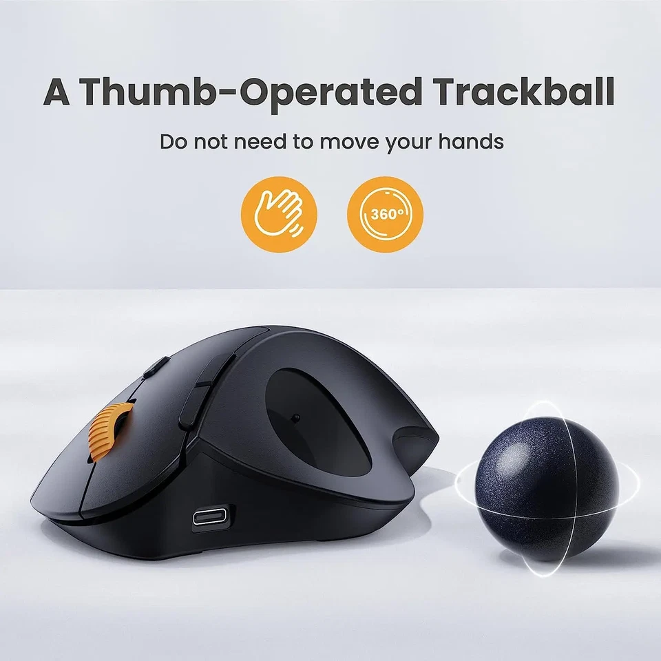 Wireless Trackball Mouse 2.4G Ergonomic Rollerball Mouse Rechargeable Bluetooth - Image 3 of 4