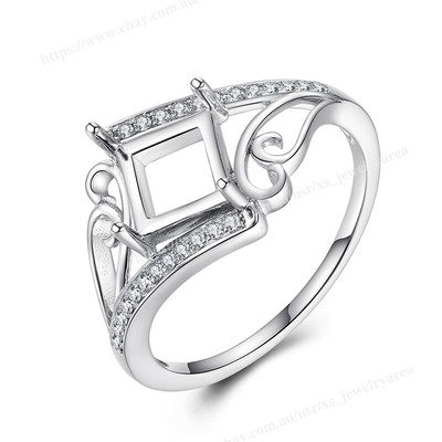 SI Diamond Semi Mount Ring Ladie's Princess 6x6mm Solid 18K White Gold Size 6.5