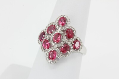 JS 925 Sterling China rosa Spinell mit Zirkonia Multi Halo Ring Größe 7 