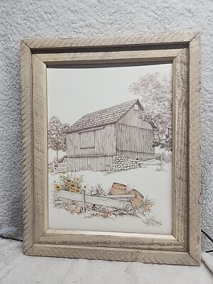 1940 Wood Frame Vintage Poster カサブランカ Vintage Frank Massa Print Country Barn With Rustic Wooden