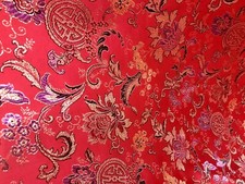 Red Multicolor Floral Metallic Brocade Fabric 60 Width Sold By The Yard
