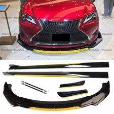 Front Bumper Lip Side Skirt Rear Bumper Lip Strut Rods Black Yellow